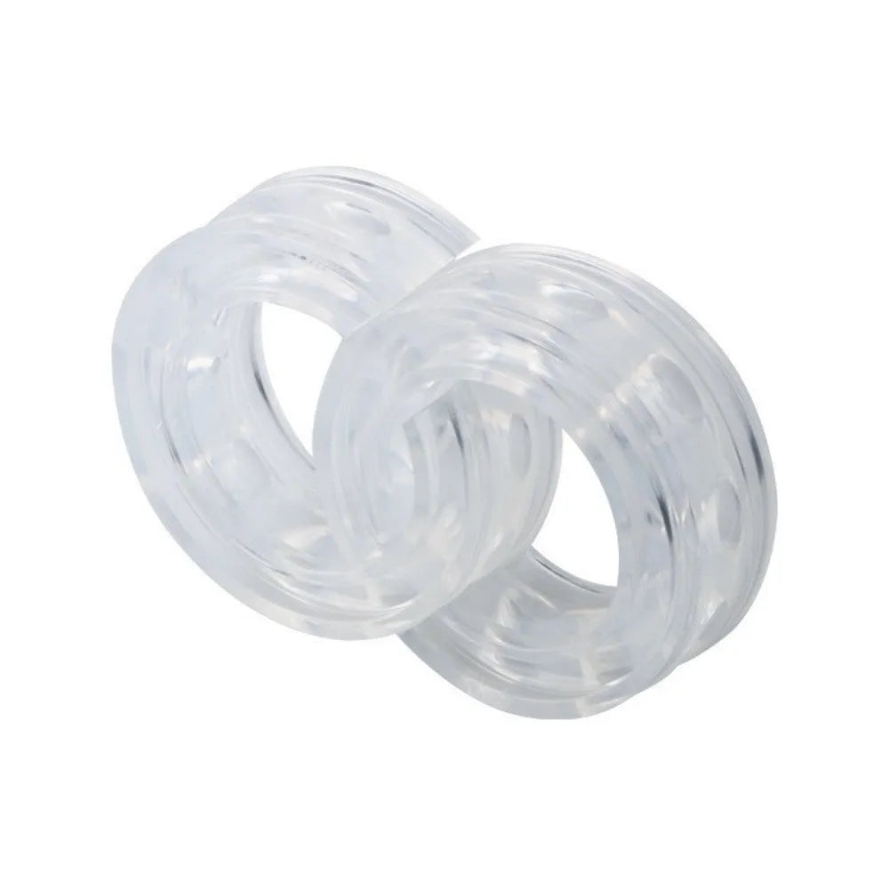Two transparent rubber spring shock absorber buffers for car modification, shown with size measurement diagram.