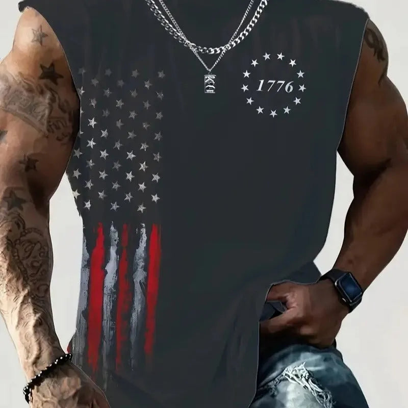 Men's digital print polyester vest top sleeveless casual summer top