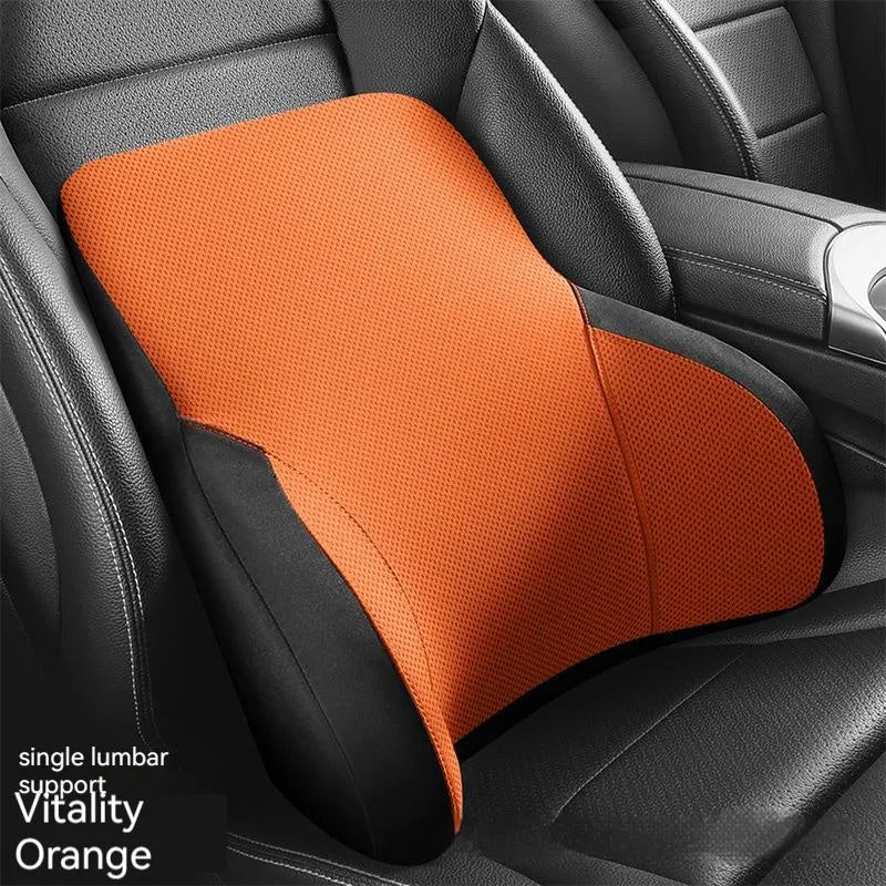 Memory foam car headrest pillow and matching lumbar support pillow with knitted fabric.