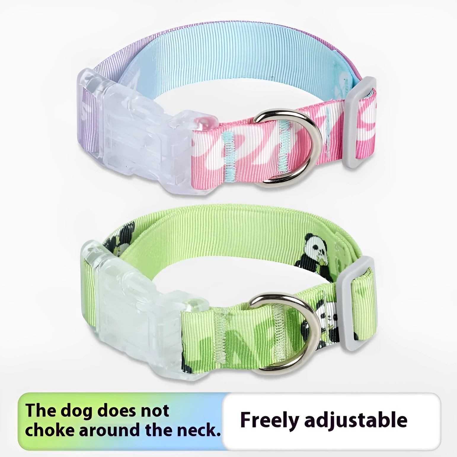 Panda Green and multi-colour gradient adjustable nylon dog collar for small, medium, and large dogs.