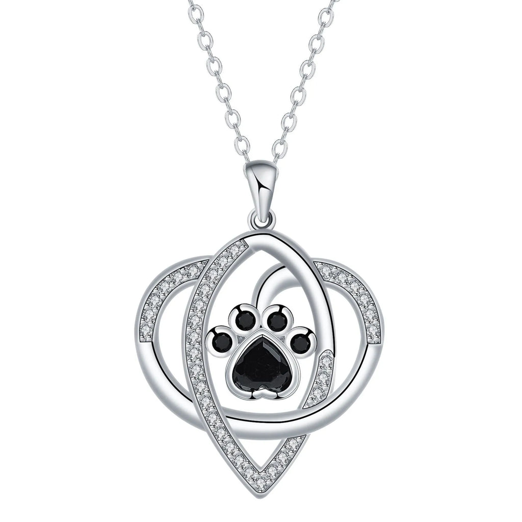 Copper necklace with cat and dog paw prints pendant on a cross chain, electroplated finish.