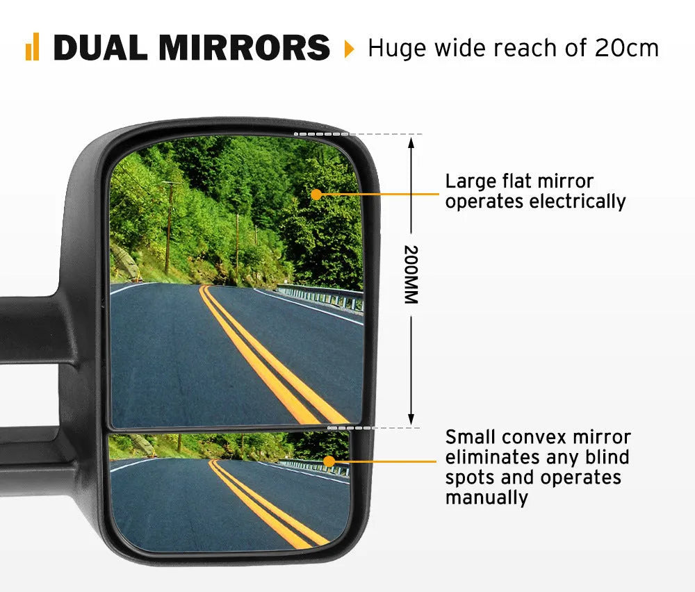 Black foldable towing mirror pair for Toyota Land Cruiser 100 98-07 models