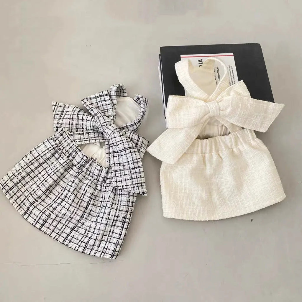 Cotton sling skirt dog clothing in black and white or white, sizes XS to XL