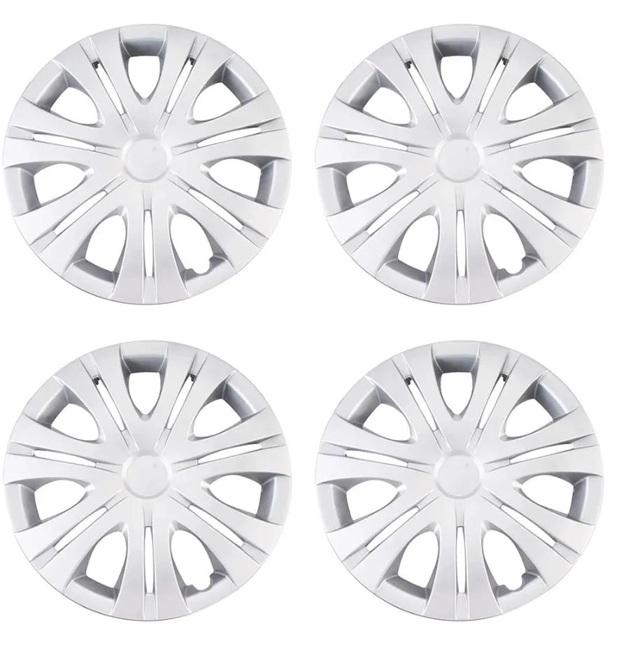 Universal ABS plastic wheel hub cover in silver finish for 15-inch car wheel.