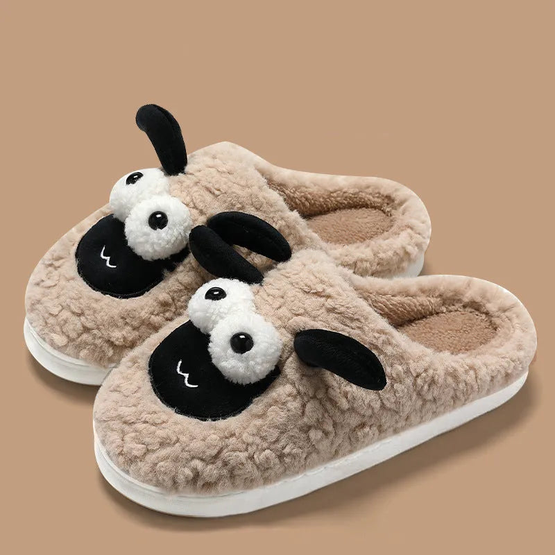 Slip-on thermal cotton slippers with suede upper and PVC sole in brown colour