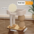 Pine wood cat nest bed with double columns and integrated grasping balls in chamfer, sisal, or summer mat style.