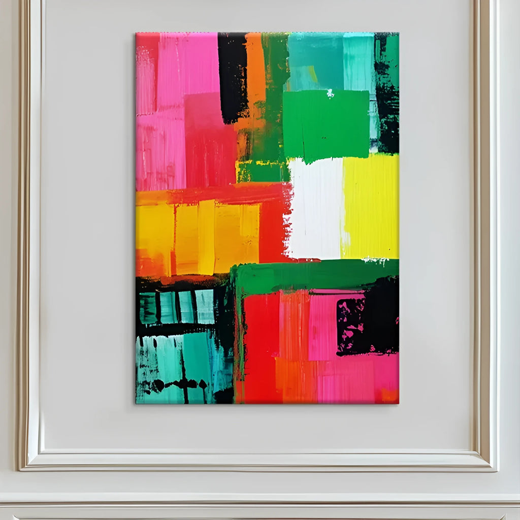 Hand painted abstract oil painting on canvas, colourful vertical wall art, no frame