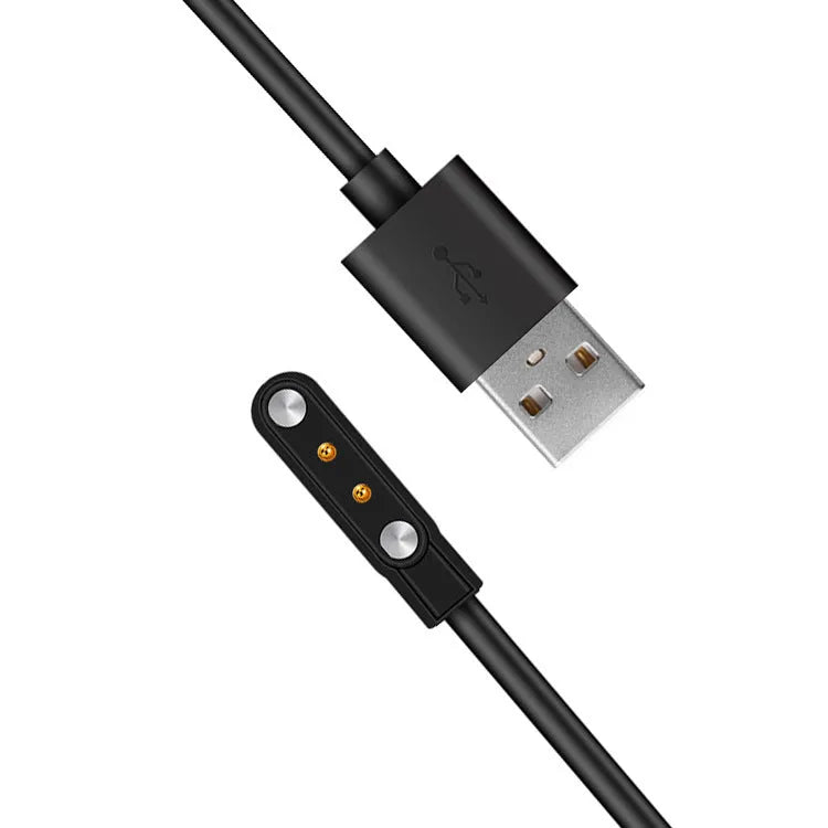 Black smart watch magnetic USB charger with thimble contact, 8cm x 4cm x 1cm, 100cm or 60cm cable.