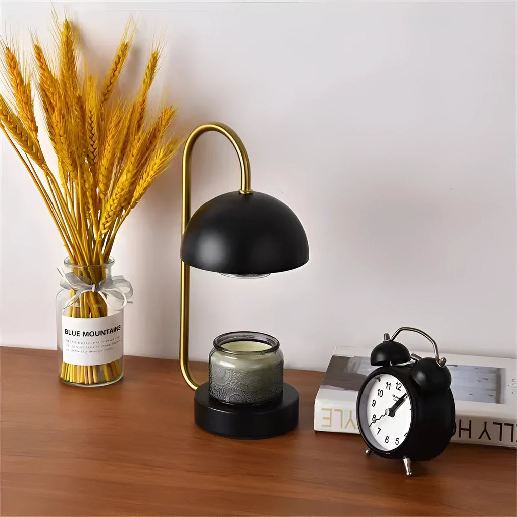 Solid wood aromatherapy wax melting lamp with knob dimming available in black, white, and copper bases