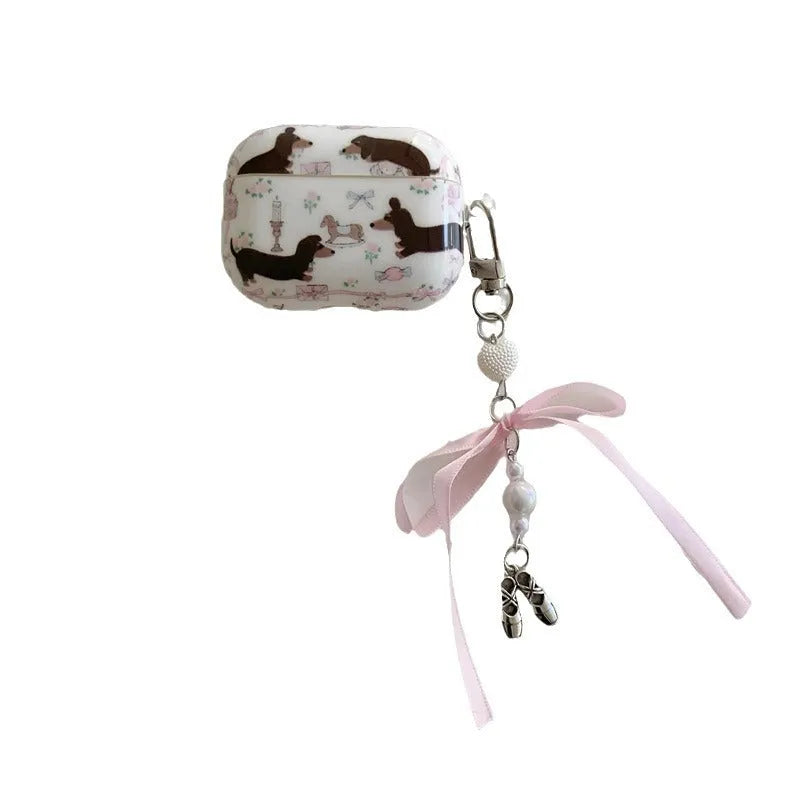 Floral sausage dog AirPods case cover in TPU soft shell with cartoon animal thermal transfer print