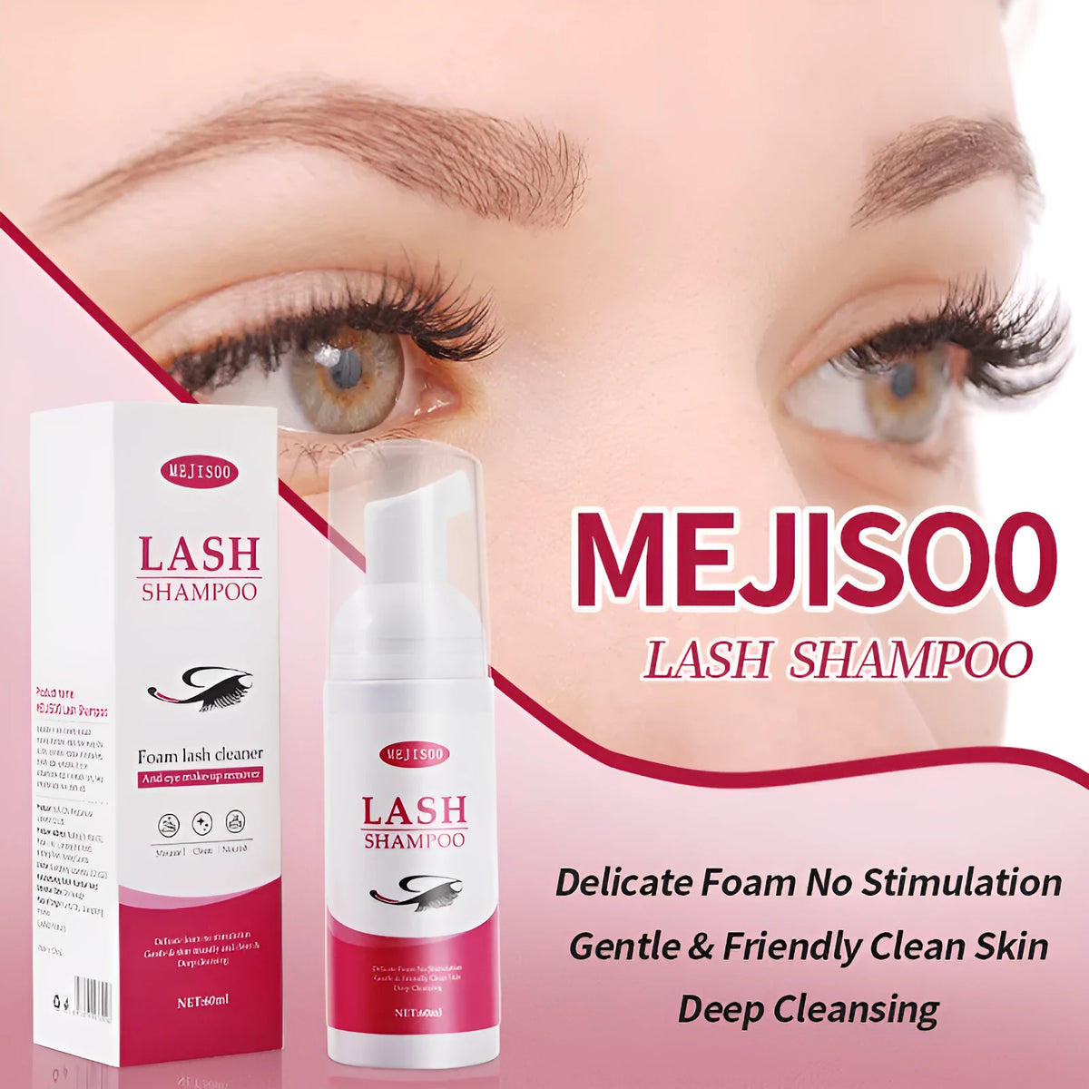 60ml bottle of eyelash cleaning shampoo mousse for lash hygiene