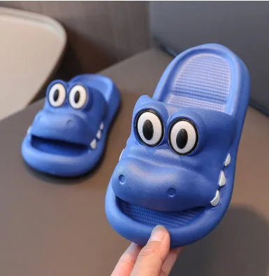 EVA platform sandals with animal pattern in blue, green, pink, or yellow for children and youth.