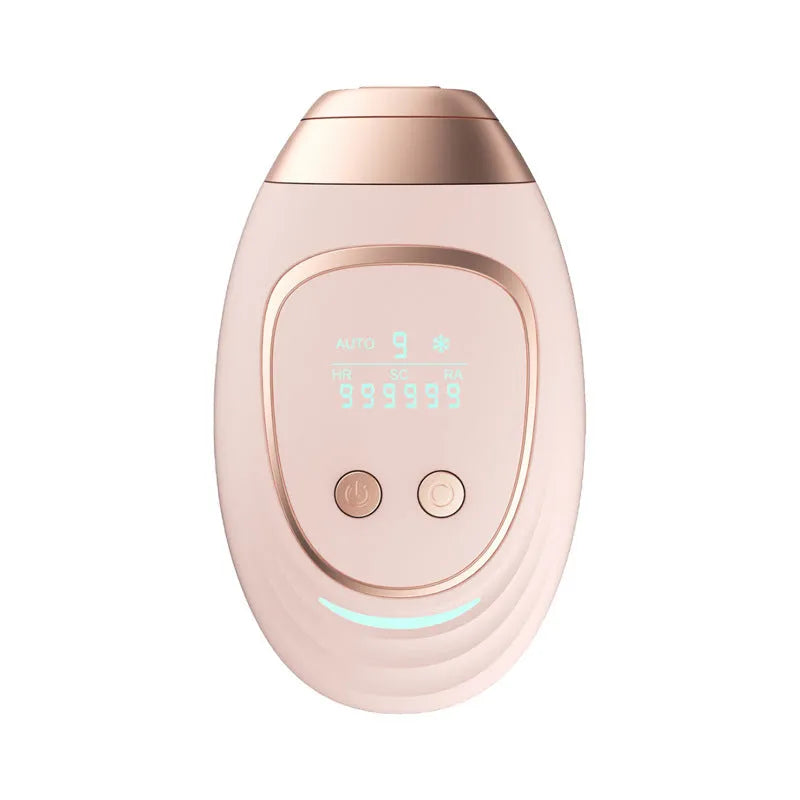 Pink and white three-in-one ice-sensing laser hair removal device with accessories