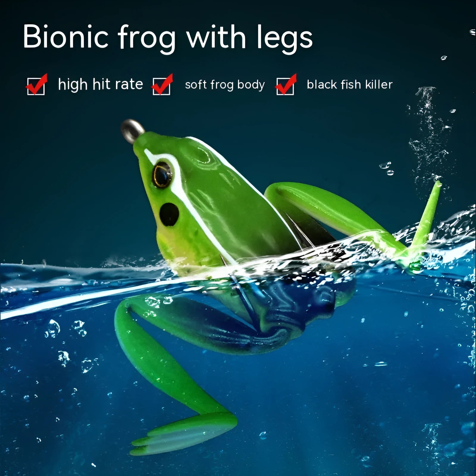 Bionic frog snake head Luya fishing bait with double hooks in grass green colour
