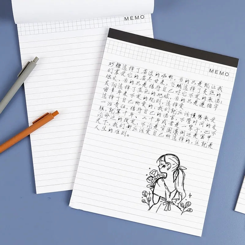 A4 tearable notebook with grid paper and wireless adhesive binding for meeting minutes