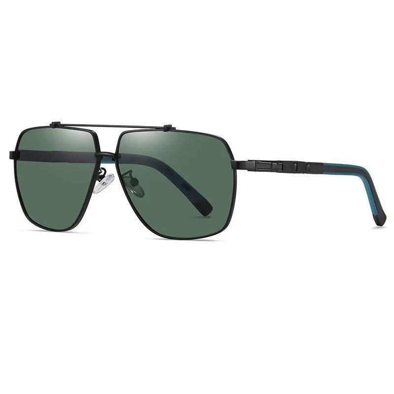 Men's polarized square sunglasses with metal full frame, TAC lenses, UV400, size 62-11-140, sand black grey
