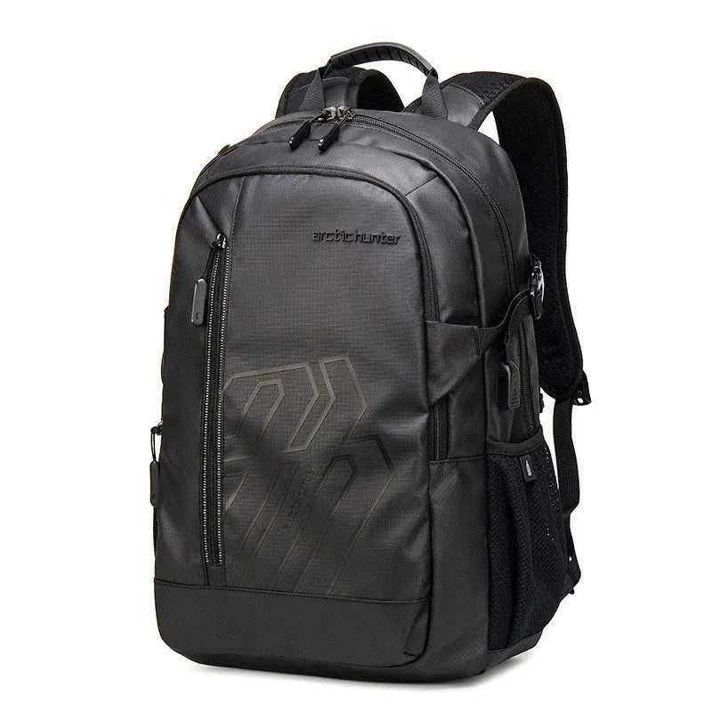 18-inch plaid polyester computer backpack with curved shoulder strap in blue, black, grey, or orange