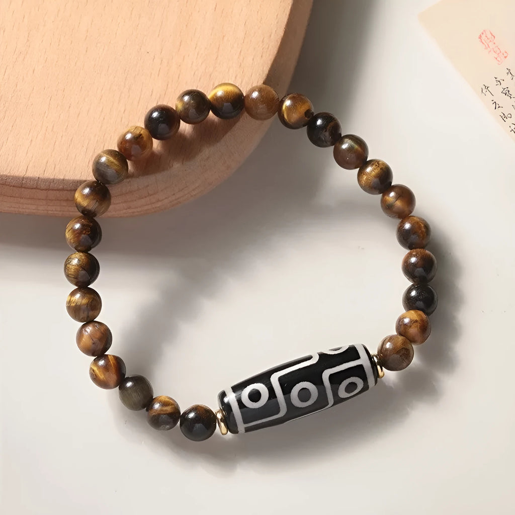 Tigereye stone Buddha rosary bracelet with ethnic single circle design in various bead sizes