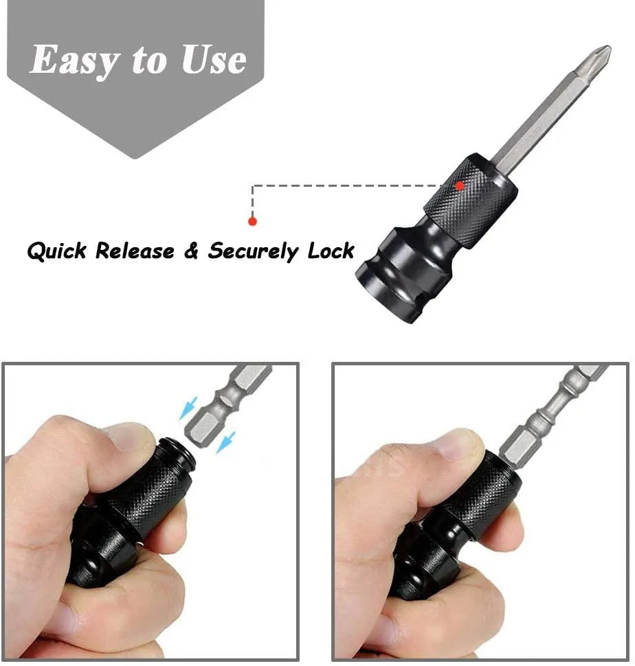 No. 45 steel telescopic bit holder with hexagonal handle for 1/2" to 1/4" drive conversion.