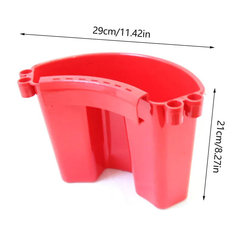 A PP plastic car wash bucket available in black, red, blue, and pink colours.