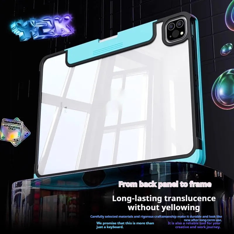 Pro13 Miaocontrol hard PC protective case for iPad in blue, shown fitted to an iPad Pro with mute button visible.