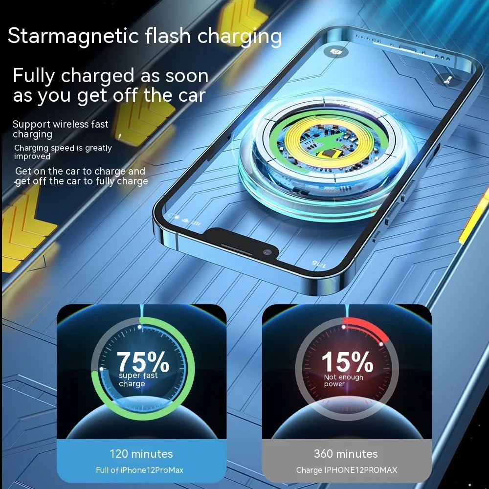 Magnetic suction wireless charging stand black car air outlet mount for smartphones