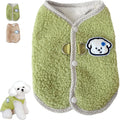 Green thickened coral fleece dog sweatshirt vest with leash ring for small pets