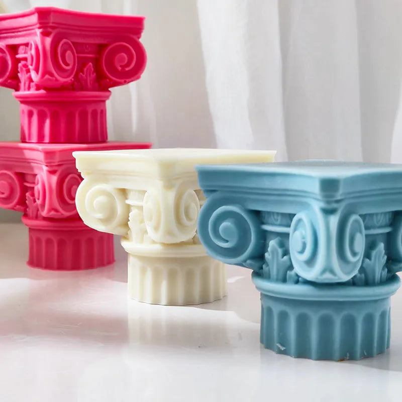 Silicone Roman pillar candle mold with irregular column design for multiple creative applications