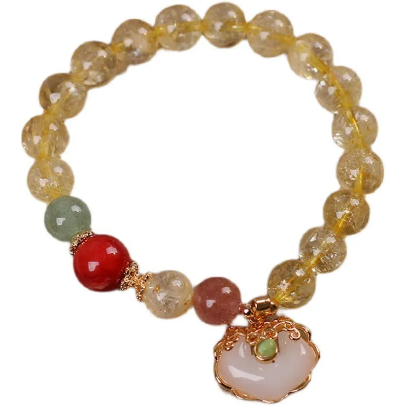 Women's yellow hair crystal jade Ruyi pendant bracelet with alloy construction