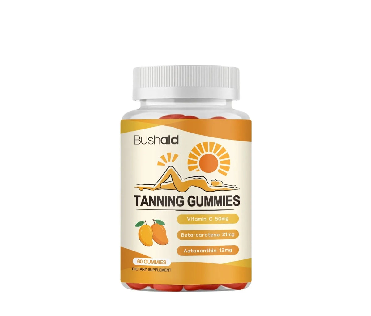 Bottle of Meihei Gummies With White Caps soft candy dietary supplement containing 60 pieces
