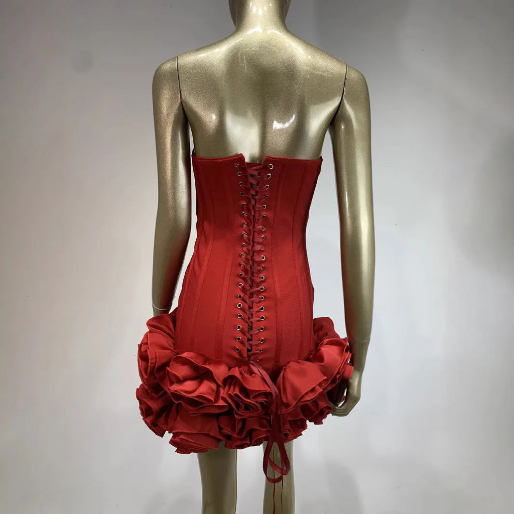 Women's solid colour mid waist dress in red, white, or black with urban style design