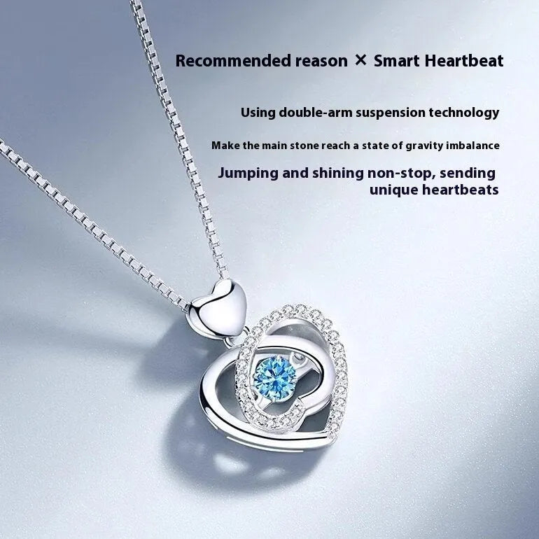 Blue diamond love heart necklace and bracelet jewellery set with mixed gem inlaid pendant