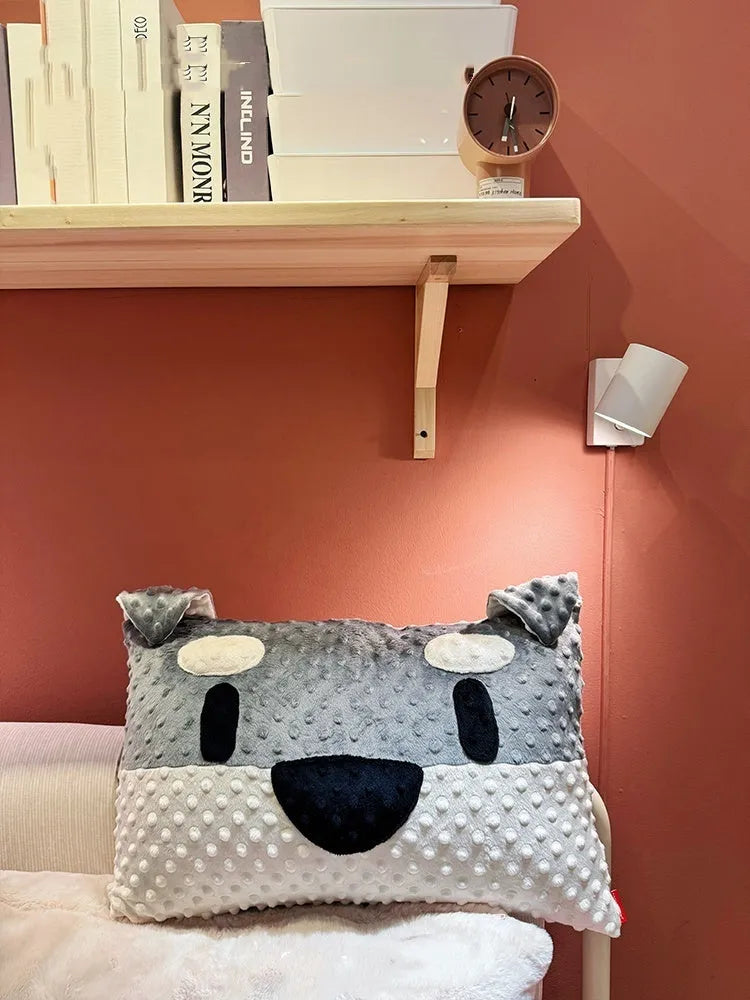 West Highland puppy pillow showing grey schnauzer design on blended fabric cushion