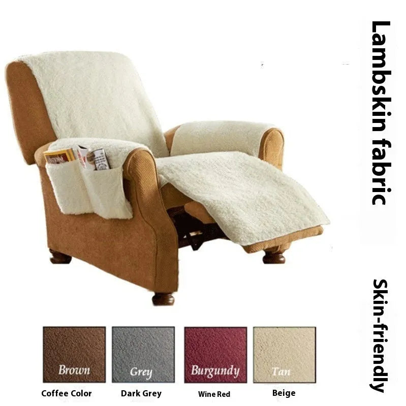 Lamb wool texture sofa cushion slipcover in beige, shown on a living room sofa