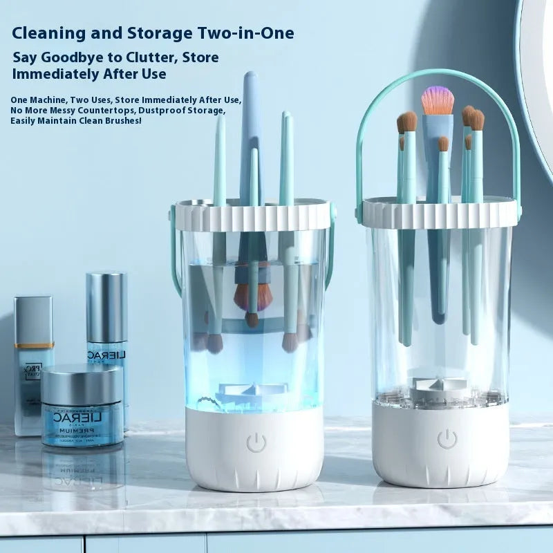 White rechargeable electric makeup brush cleaning tool with USB cable
