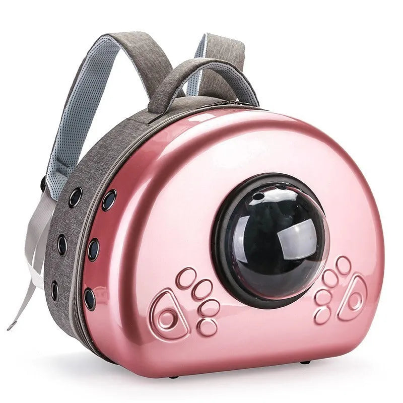 Transparent space capsule cat carrier bag in PC canvas with rose gold cover