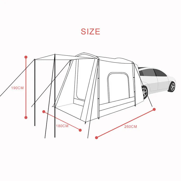 Grey outdoor multifunctional car tail tent for 3-4 people, 260x180x190cm four-season rear tent
