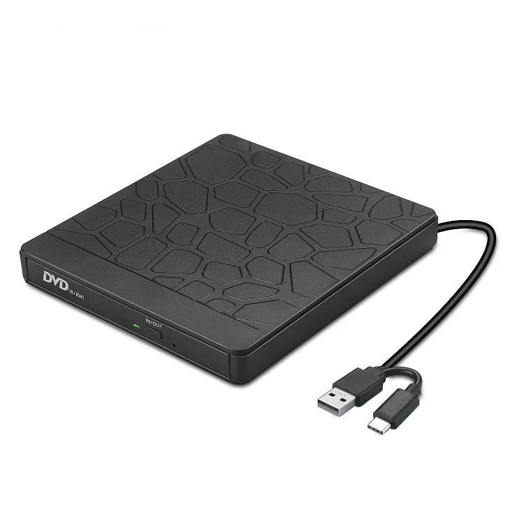 Black 5-in-1 external optical drive with dual interface, 15.4x14.3x1.8cm, for laptop and desktop CD DVD reading and recording