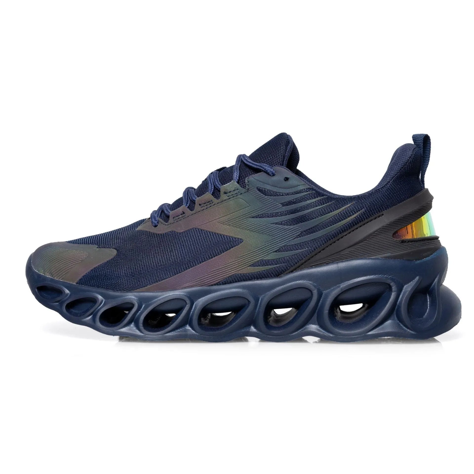 Men's breathable mesh casual shoes with EVA sole in black, white, or dark blue colour options