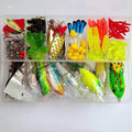 142-piece fishing lure set with metal pliers showing hard mino lures and sequin baits