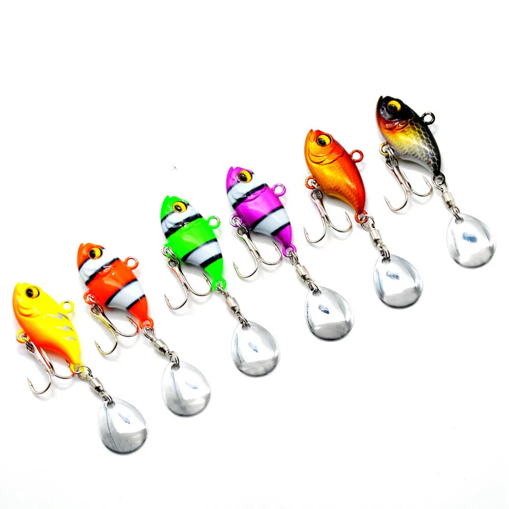 Metal iron plate fishing lure with rotating sequins in multiple colour variations