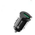 Black 30W mini USB car charger with PD QC3.0 fast charging and LED indicator