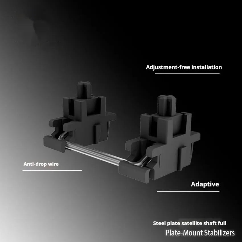 Mechanical keyboard stabiliser kit showing black and milky white 6.25U and 7U satellite axis components