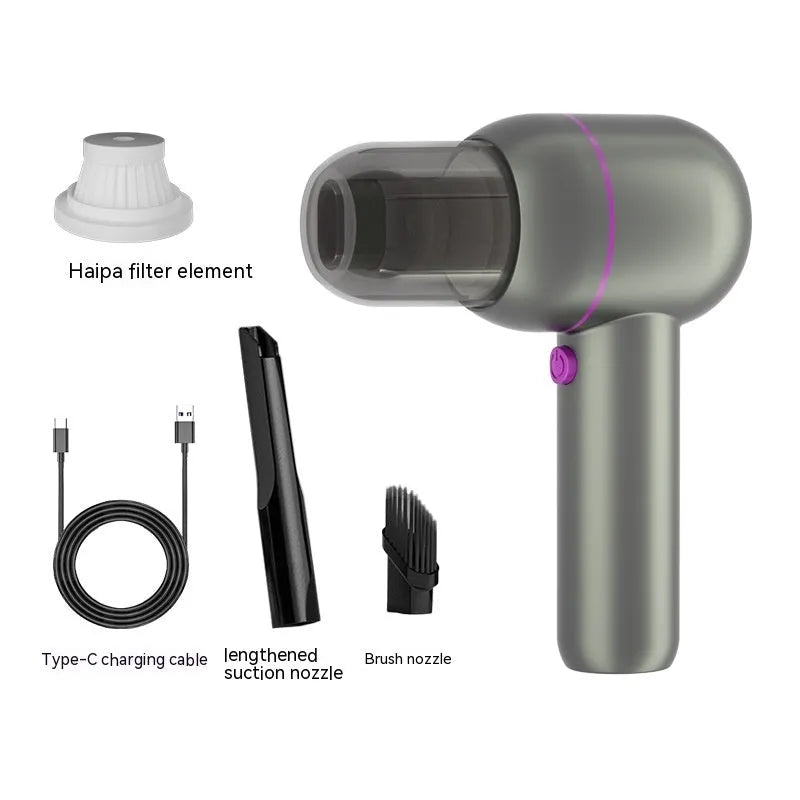 XC-06 grey handheld car vacuum cleaner with brush nozzle and extended nozzle accessories