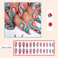 Almond-shaped rainbow nail stickers with colourful plaid design in four French colour variants