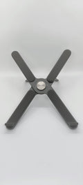 Foldable aluminium alloy laptop stand with 280mm base plate in silver or black, folded size 280 x 23.5 x 46.5mm.