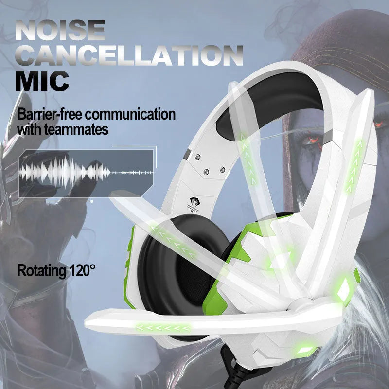 Wired gaming headset with microphone and breathing lights in blue colour showing 3.5mm plug