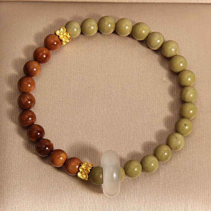 New Chinese style gradient green bracelet for women with mixed materials and electroplated crown and geometric design