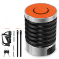 Black folding bicycle lock in compact storage position showing zinc alloy and steel construction