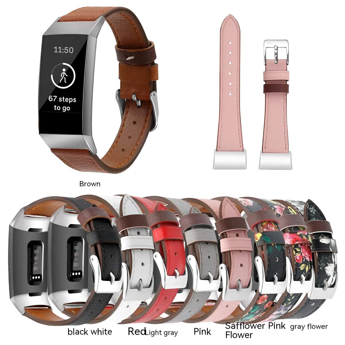 Genuine leather strap for Fitbit Charge 3 and Charge 4, 18mm pointed tail, first layer cowhide, multiple colours